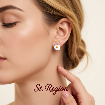 White Enamel and 18K Gold-Plated Poached Eggs Stud Earrings, gold stud earrings for women, everyday style, styled look