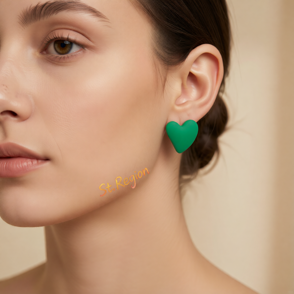 Green Acrylic & Silver-Plated Heart Stud Earrings