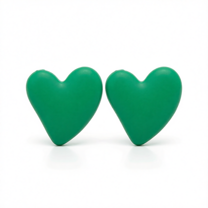 Green Acrylic & Silver-Plated Heart Stud Earrings