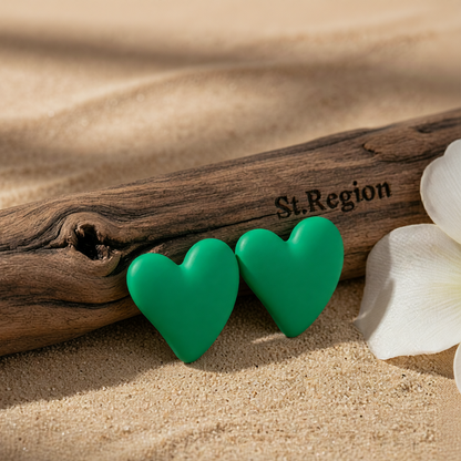 Green Acrylic & Silver-Plated Heart Stud Earrings