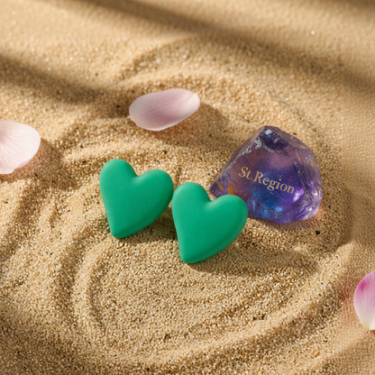Green Acrylic & Silver-Plated Heart Stud Earrings