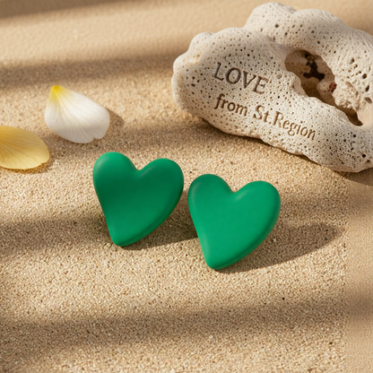 Green Acrylic & Silver-Plated Heart Stud Earrings