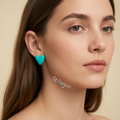 Lake Blue Acrylic & Silver-Plated Heart Stud Earrings