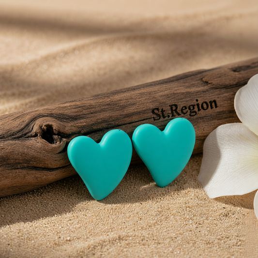 Lake Blue Acrylic & Silver-Plated Heart Stud Earrings