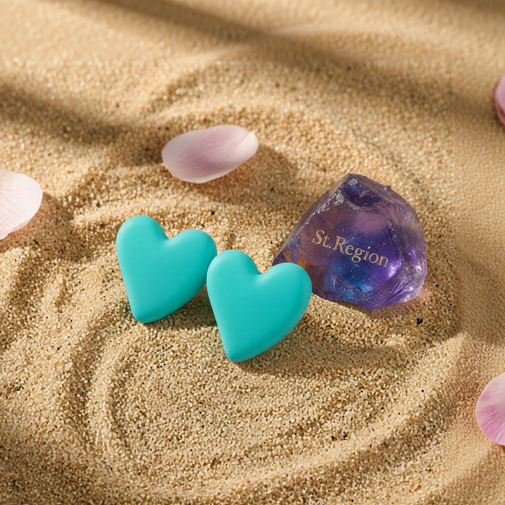 Lake Blue Acrylic & Silver-Plated Heart Stud Earrings