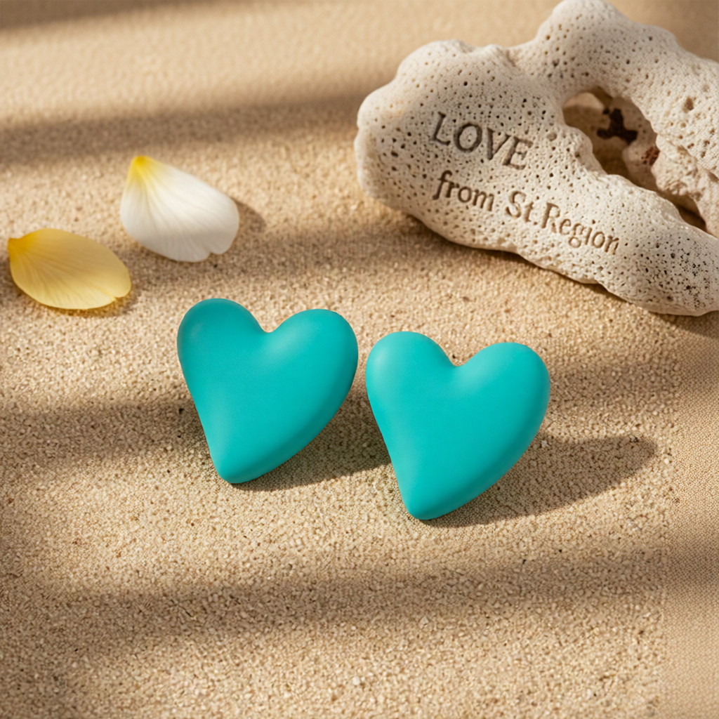 Lake Blue Acrylic & Silver-Plated Heart Stud Earrings