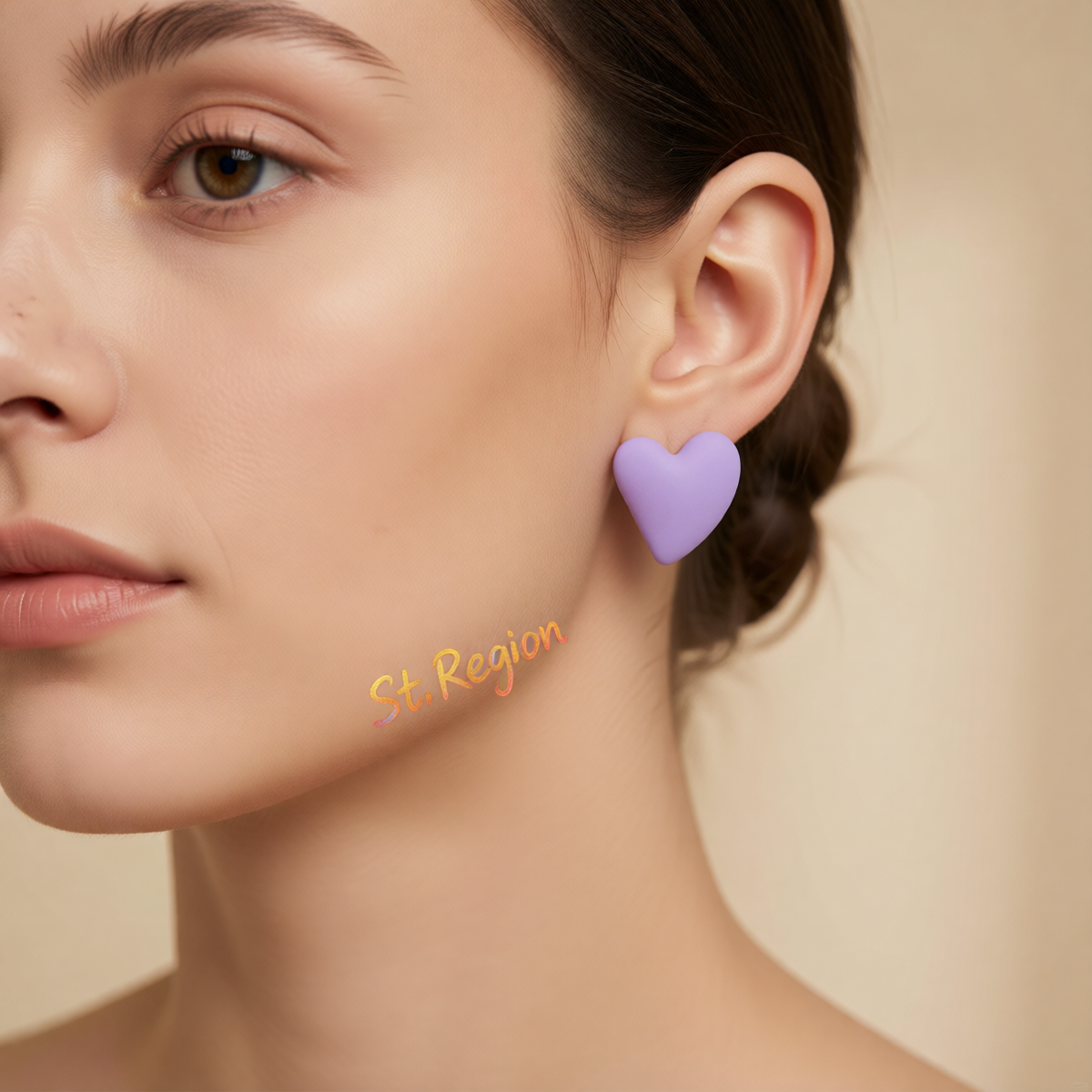 Light Purple Acrylic & Silver-Plated Heart Stud Earrings
