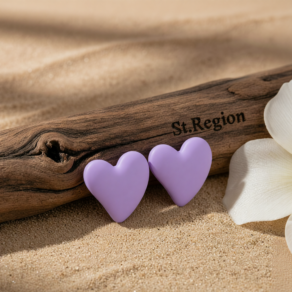 Light Purple Acrylic & Silver-Plated Heart Stud Earrings