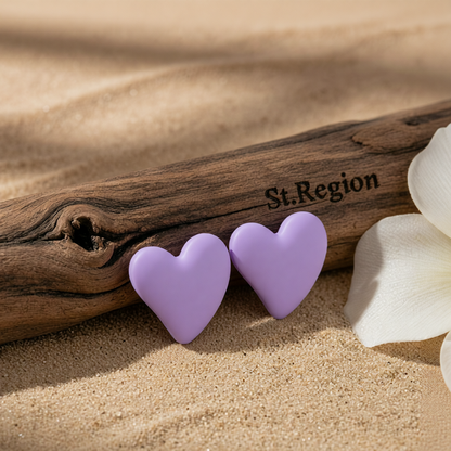 Light Purple Acrylic & Silver-Plated Heart Stud Earrings