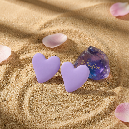 Light Purple Acrylic & Silver-Plated Heart Stud Earrings