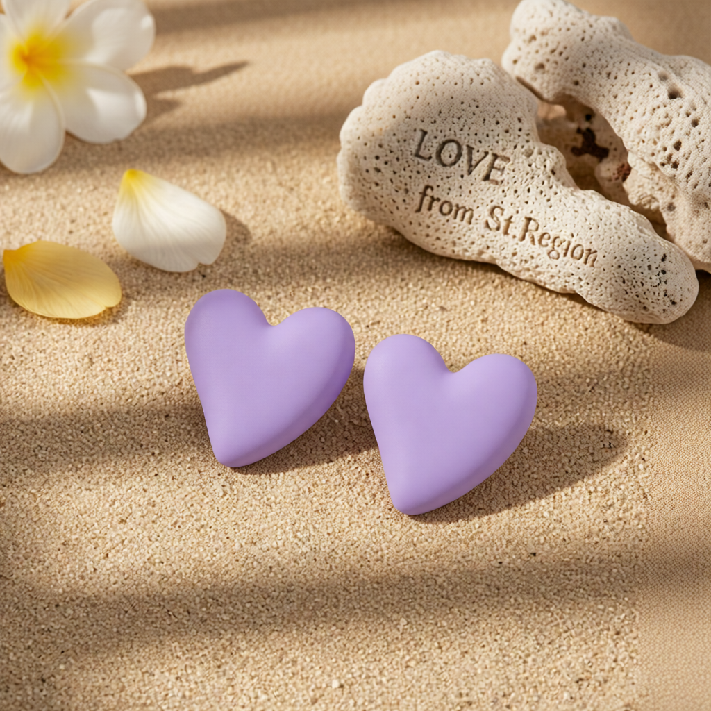Light Purple Acrylic & Silver-Plated Heart Stud Earrings