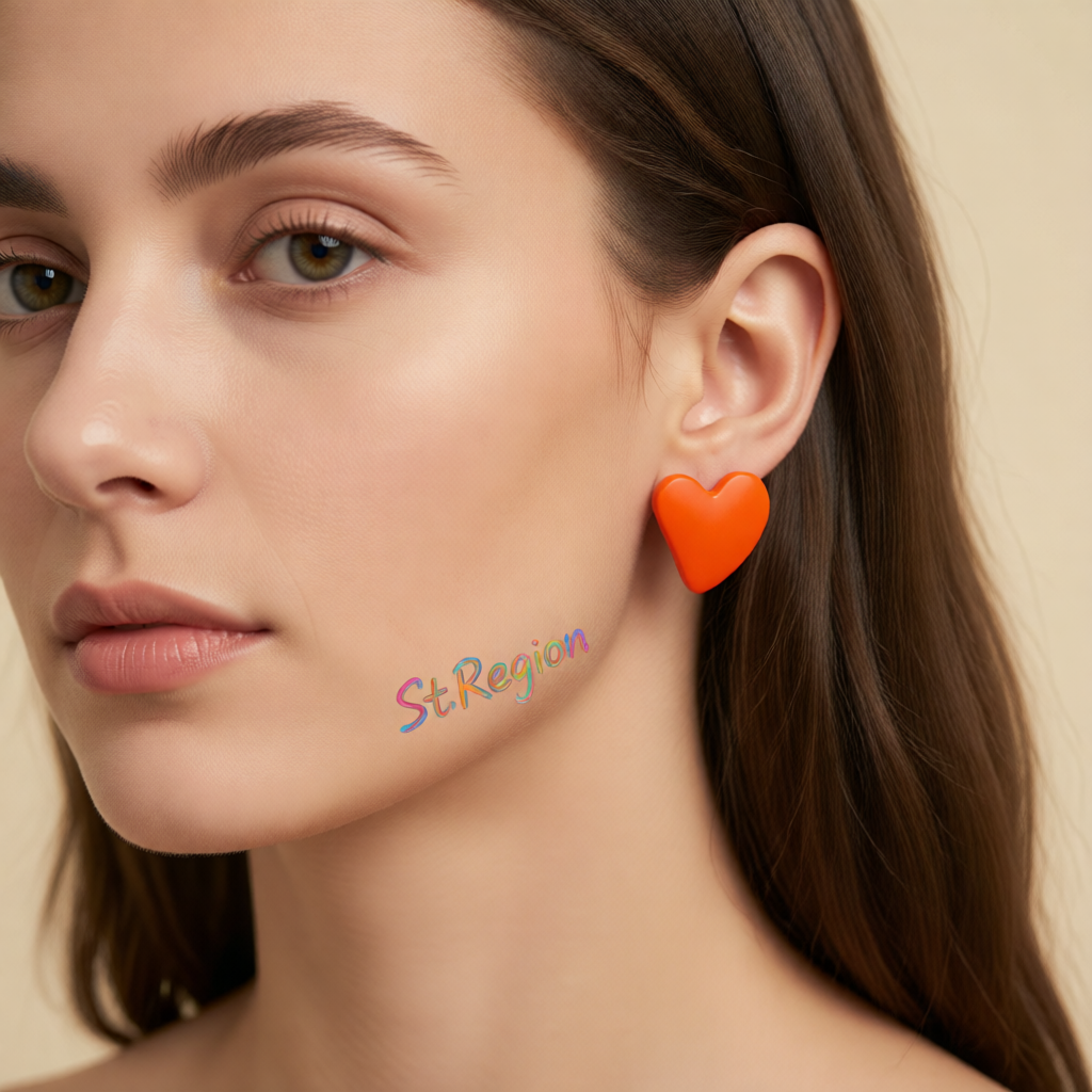 Orange Acrylic & Silver-Plated Heart Stud Earrings