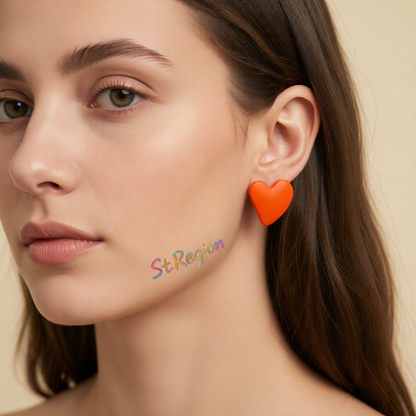 Orange Acrylic & Silver-Plated Heart Stud Earrings