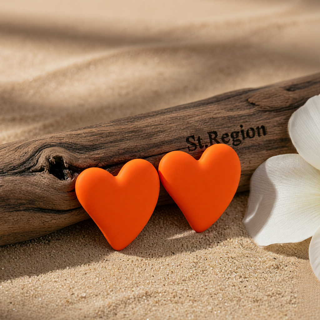 Orange Acrylic & Silver-Plated Heart Stud Earrings