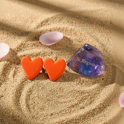 Orange Acrylic & Silver-Plated Heart Stud Earrings
