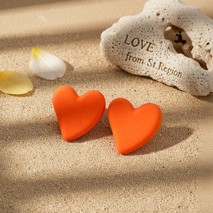 Orange Acrylic & Silver-Plated Heart Stud Earrings