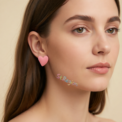 Pink Acrylic & Silver-Plated Heart Stud Earrings