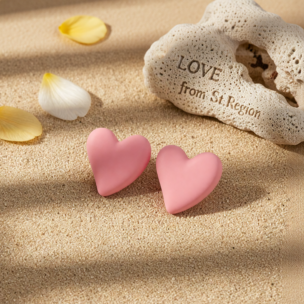 Pink Acrylic & Silver-Plated Heart Stud Earrings