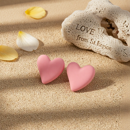 Pink Acrylic & Silver-Plated Heart Stud Earrings