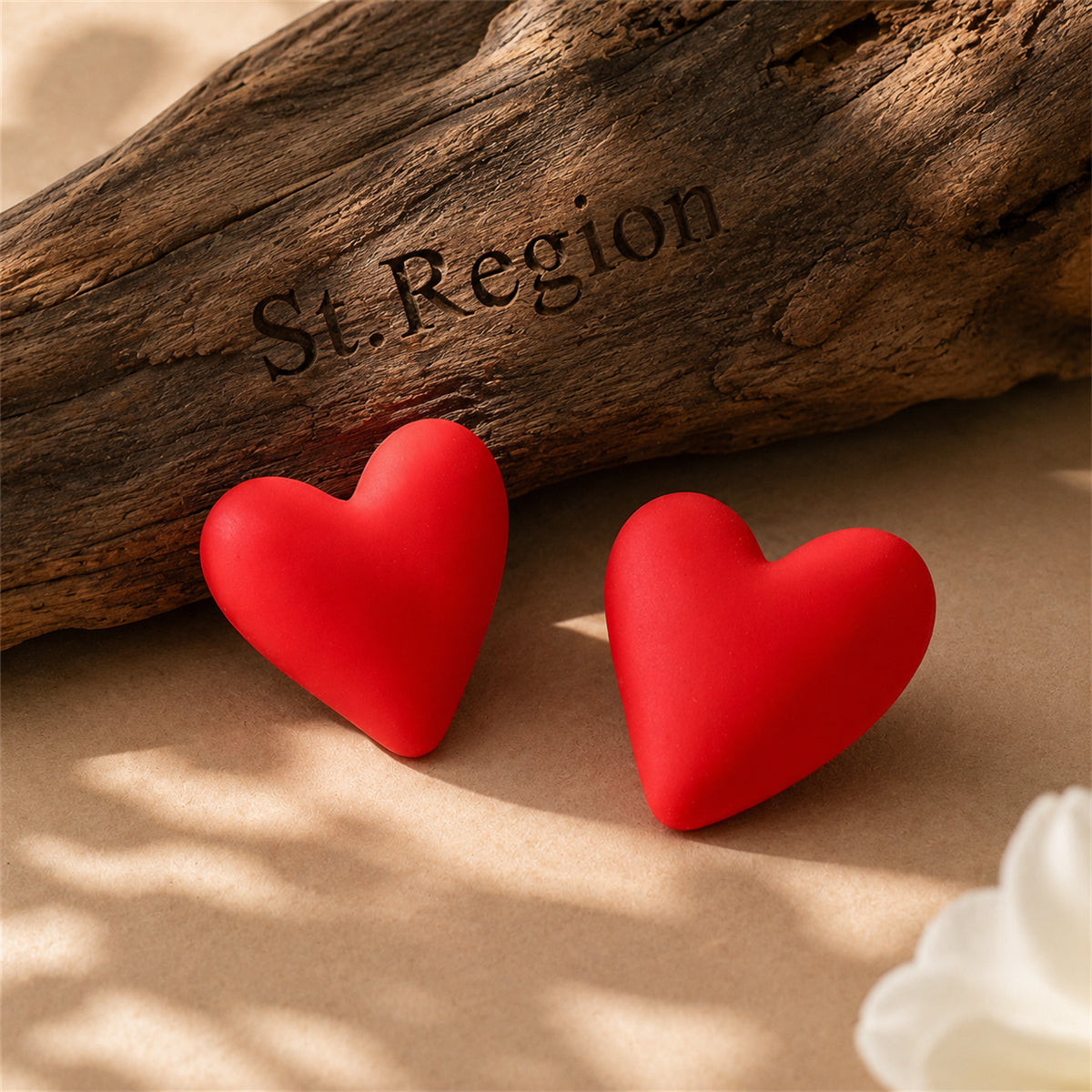 Red Acrylic & Silver-Plated Heart Stud Earrings