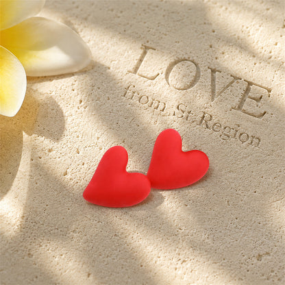 Red Acrylic & Silver-Plated Heart Stud Earrings