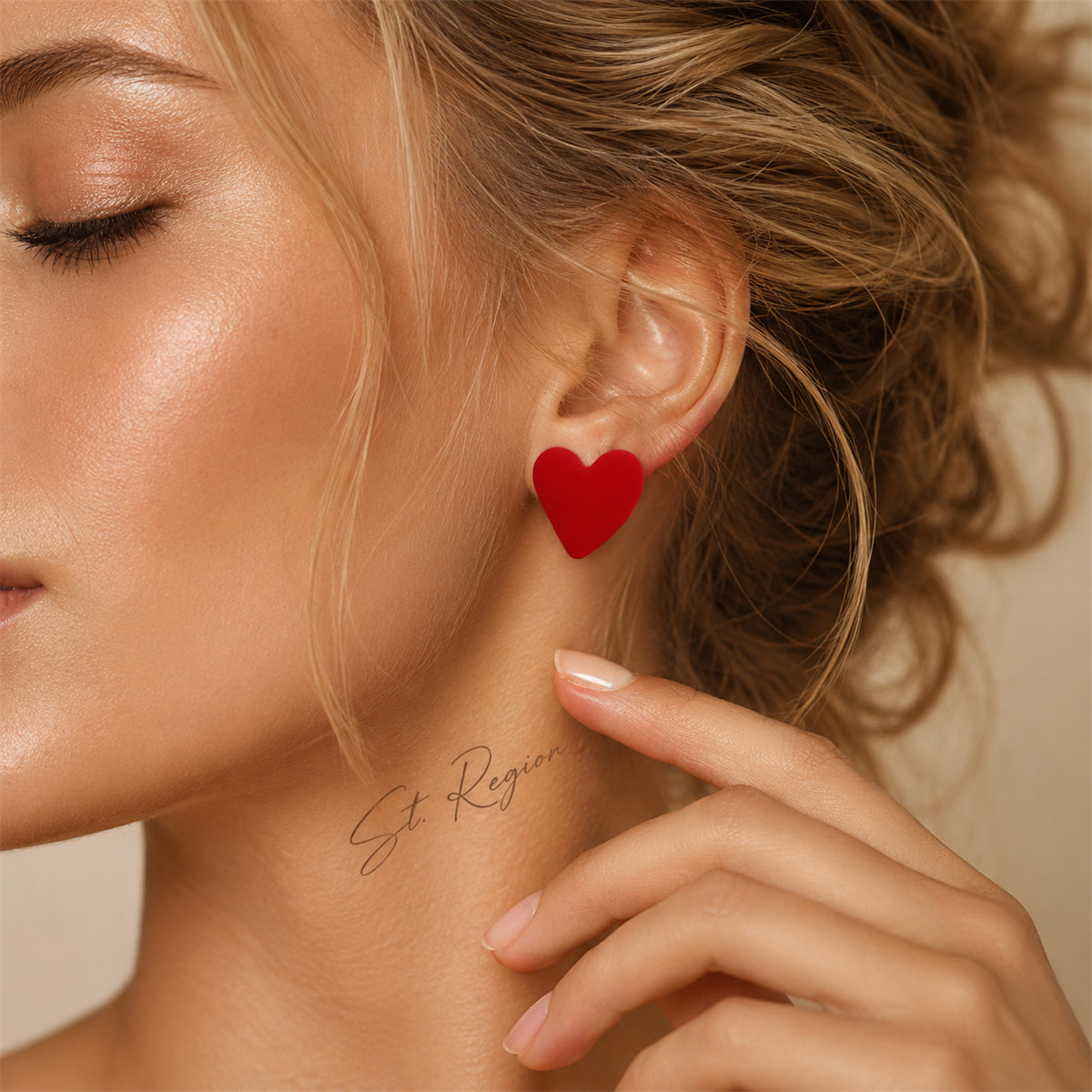 Red Acrylic & Silver-Plated Heart Stud Earrings