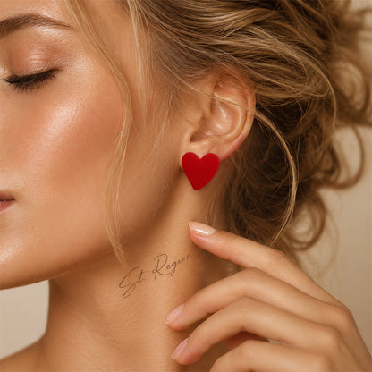 Red Acrylic & Silver-Plated Heart Stud Earrings