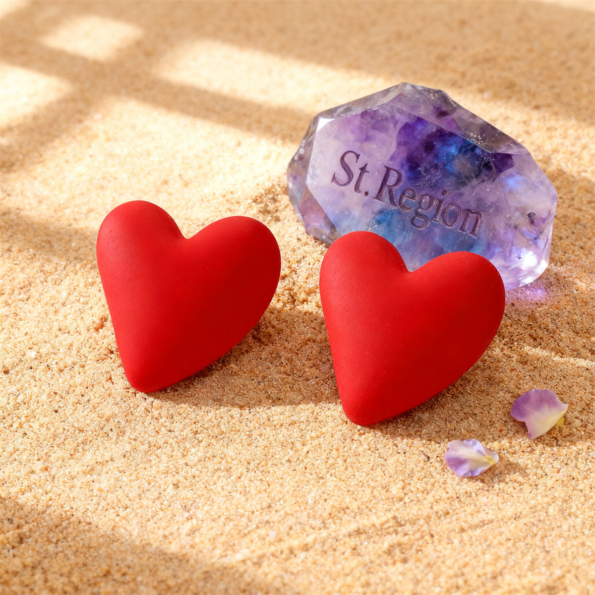 Red Acrylic & Silver-Plated Heart Stud Earrings