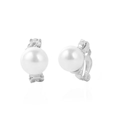 Pearl & Cubic Zirconia Round Huggie Earrings