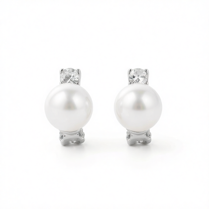 Pearl & Cubic Zirconia Round Huggie Earrings
