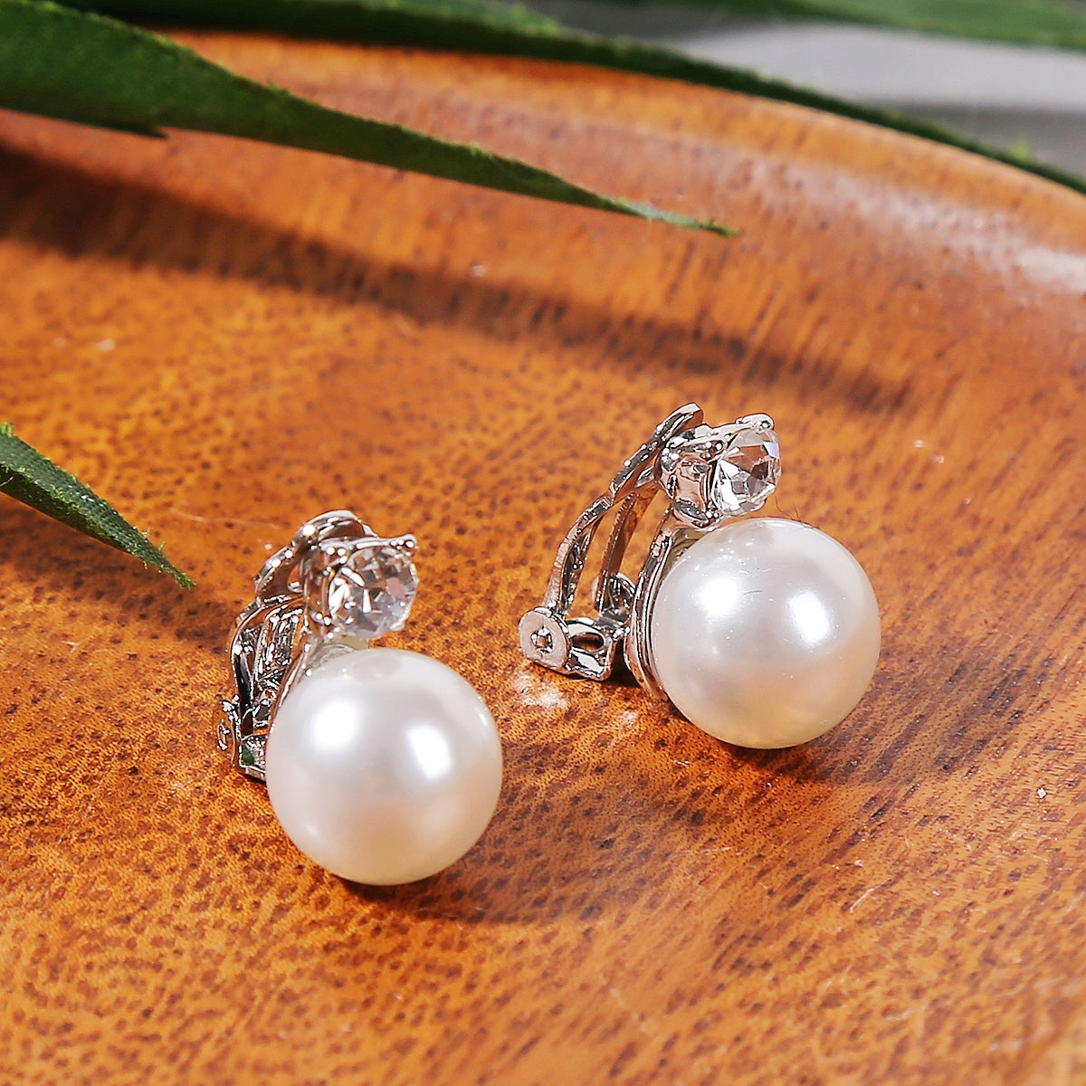 Pearl & Cubic Zirconia Round Huggie Earrings