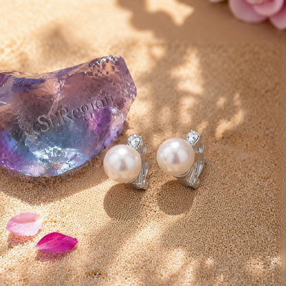 Pearl & Cubic Zirconia Round Huggie Earrings