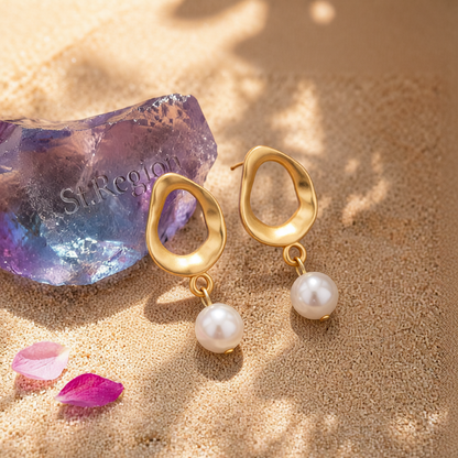 Pearl & 18K Gold-Plated Openwork Drop Earrings