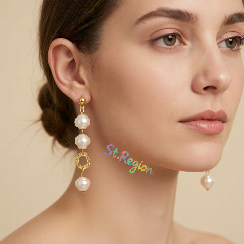 Pearl & 18K Gold-Plated Irregular Link Drop Earrings