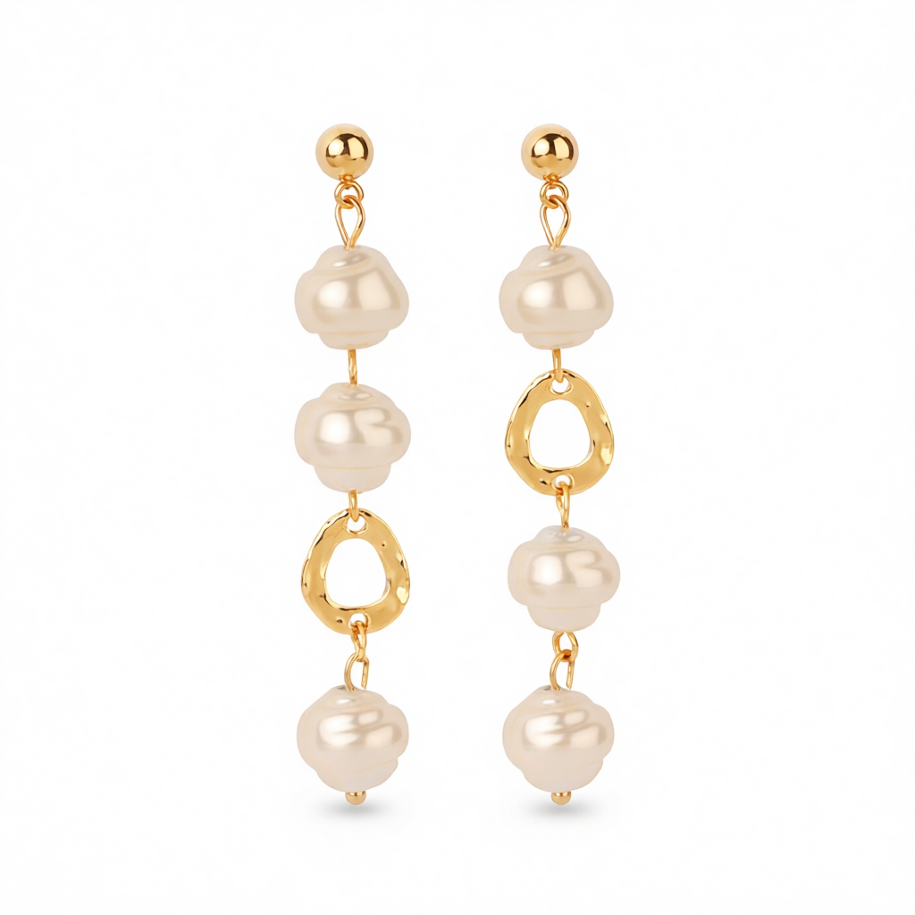 Pearl & 18K Gold-Plated Irregular Link Drop Earrings
