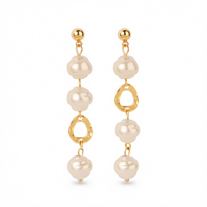 Pearl & 18K Gold-Plated Irregular Link Drop Earrings