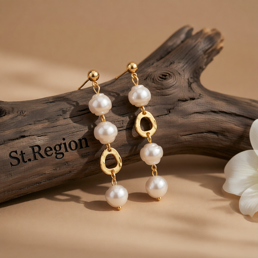 Pearl & 18K Gold-Plated Irregular Link Drop Earrings
