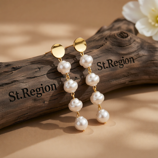 Pearl & 18K Gold-Plated Four-Tier Link Drop Earrings