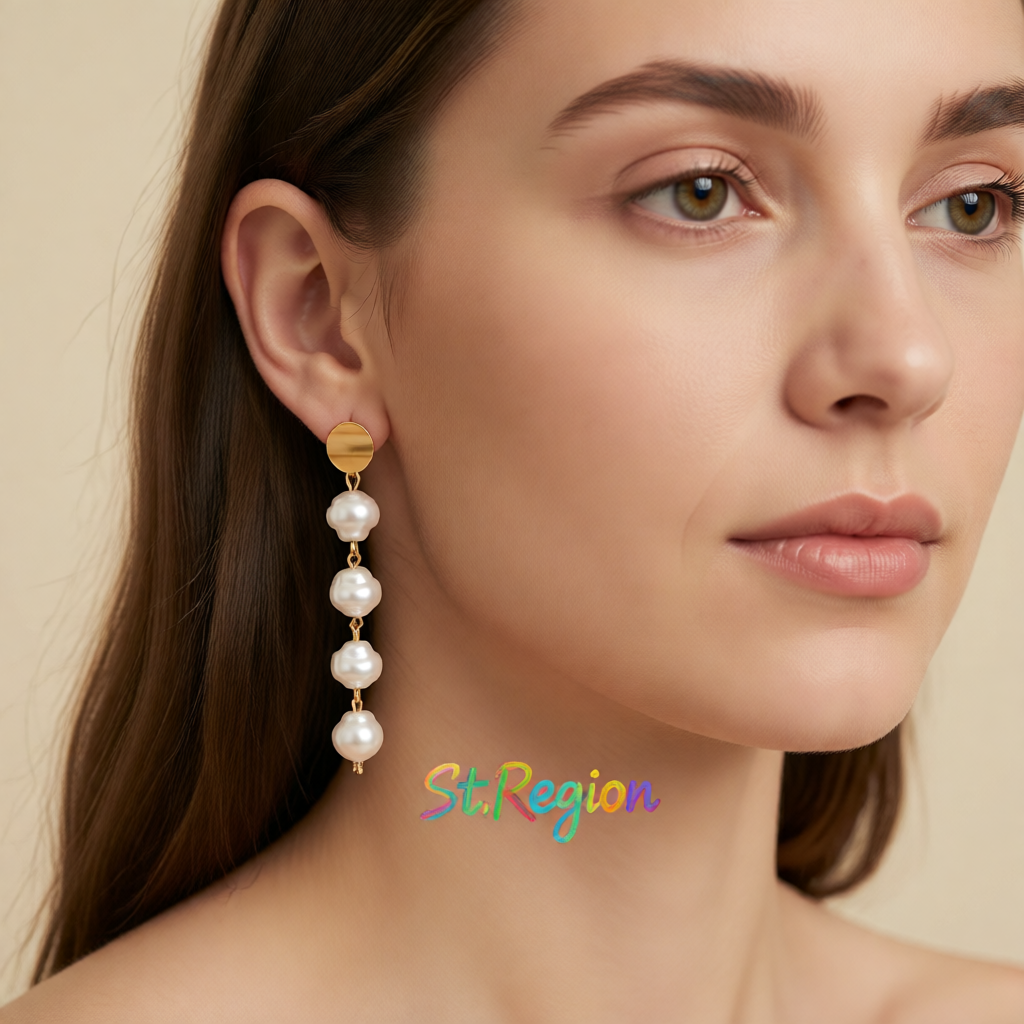 Pearl & 18K Gold-Plated Four-Tier Link Drop Earrings