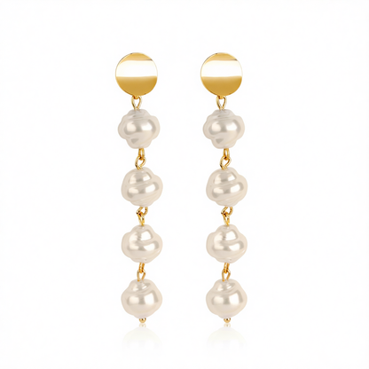 Pearl & 18K Gold-Plated Four-Tier Link Drop Earrings