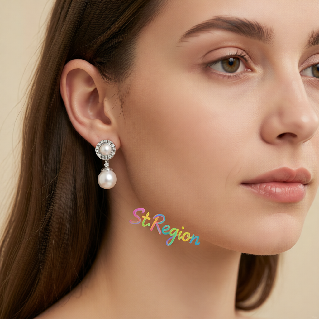Pearl & Cubic Zirconia Silver-Plated Halo Drop Earrings