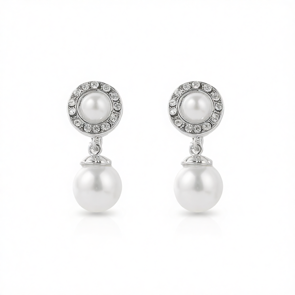 Pearl & Cubic Zirconia Silver-Plated Halo Drop Earrings