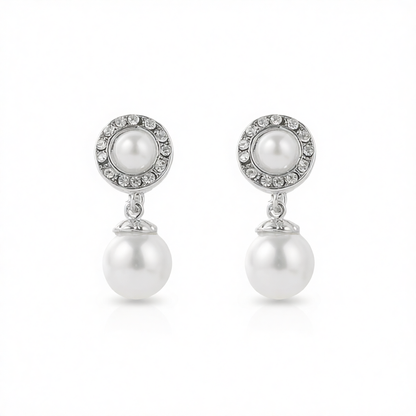 Pearl & Cubic Zirconia Silver-Plated Halo Drop Earrings