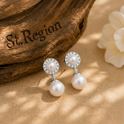 Pearl & Cubic Zirconia Silver-Plated Halo Drop Earrings