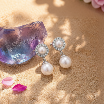 Pearl & Cubic Zirconia Silver-Plated Halo Drop Earrings