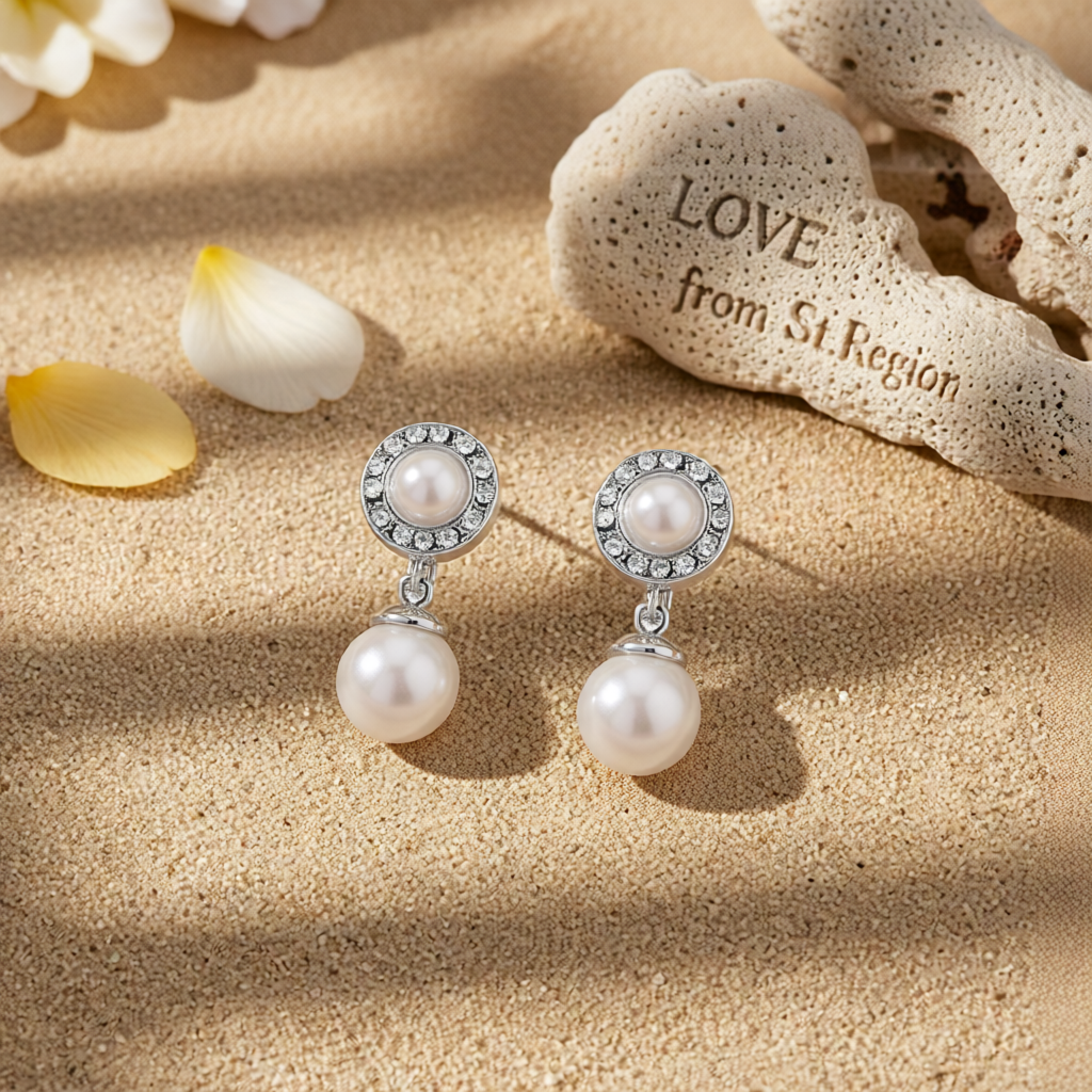 Pearl & Cubic Zirconia Silver-Plated Halo Drop Earrings