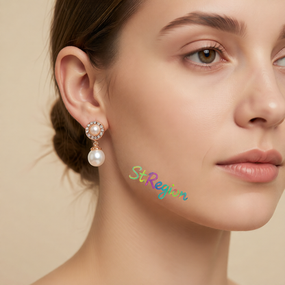 Pearl & Cubic Zirconia 18K Gold-Plated Halo Drop Earrings