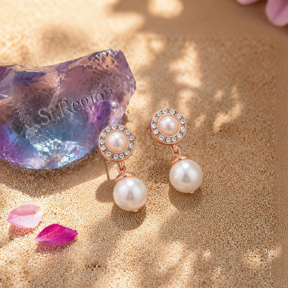 Pearl & Cubic Zirconia 18K Gold-Plated Halo Drop Earrings