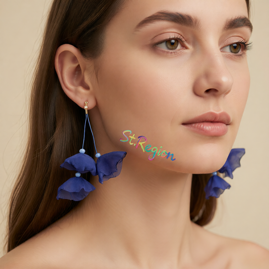 Blue Polyster & 18K Gold-Plated Three-Petal Drop Earrings