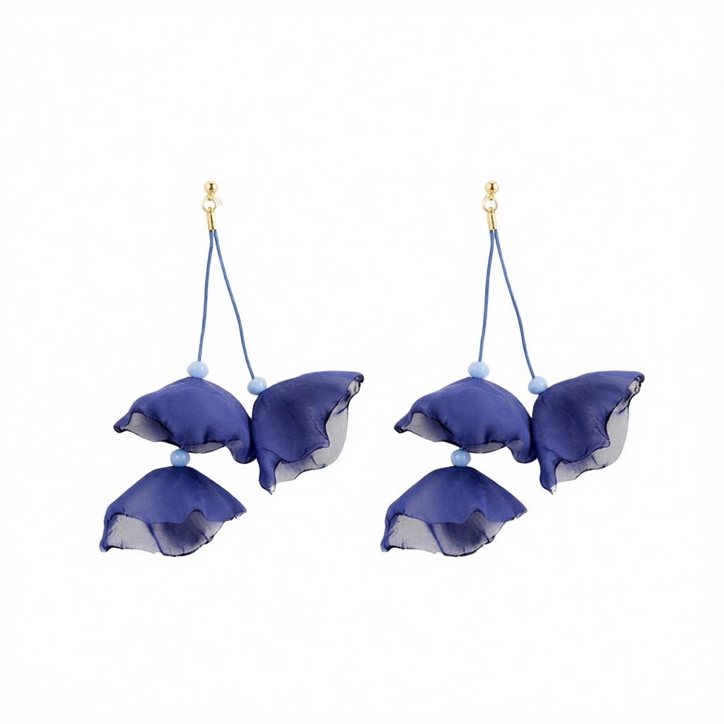 Blue Polyster & 18K Gold-Plated Three-Petal Drop Earrings